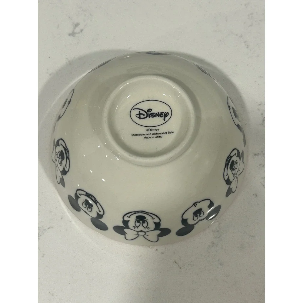 Disney Mickey and Minnie Mouse Ceramic Bowl Black White Red Rim - Picture 4 of 5